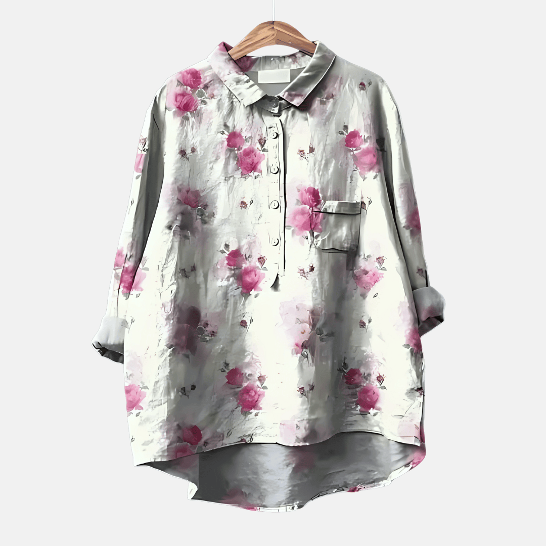 Women's floral button-front long sleeve blouse. Loose fit, perfect for spring fashion & summer style.