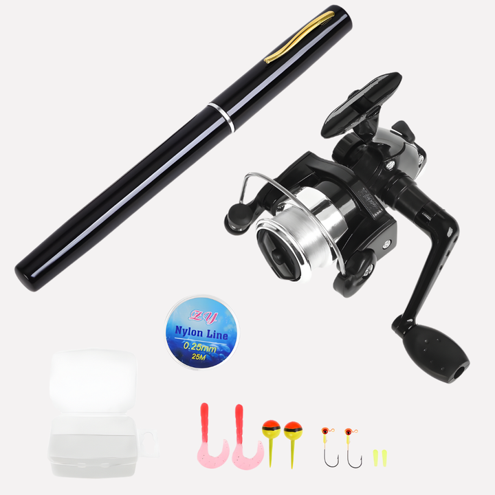 Unisex portable mini fishing rod & reel combo. Perfect telescopic travel fishing kit for freshwater anglers.
