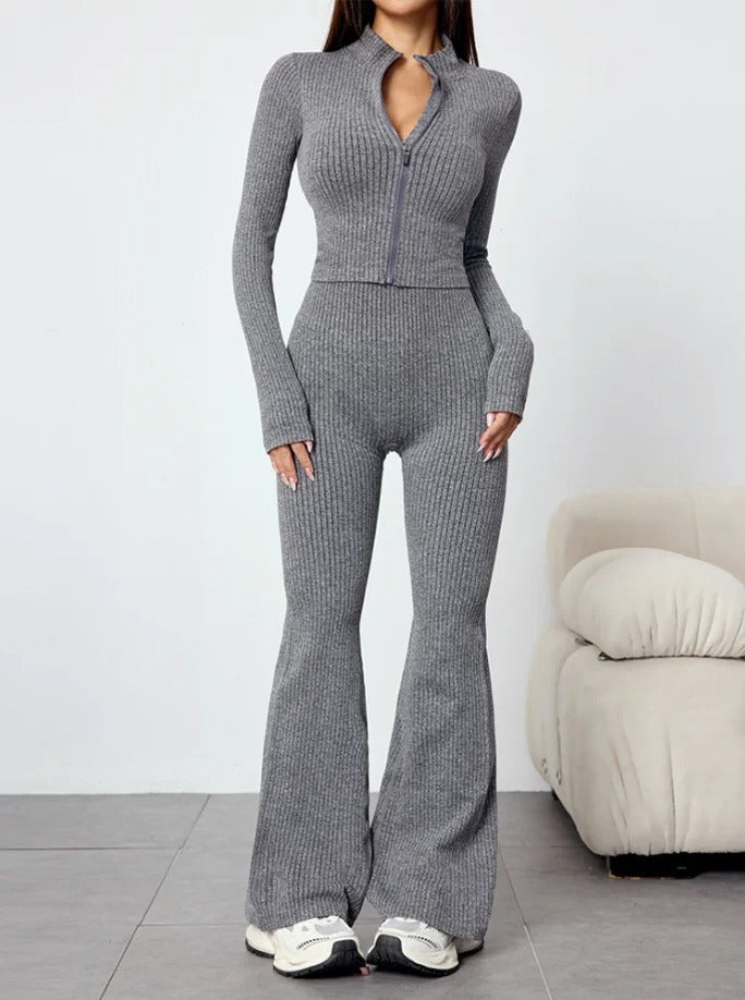 Women's Ribbed Knit Flare Pant & Top Set