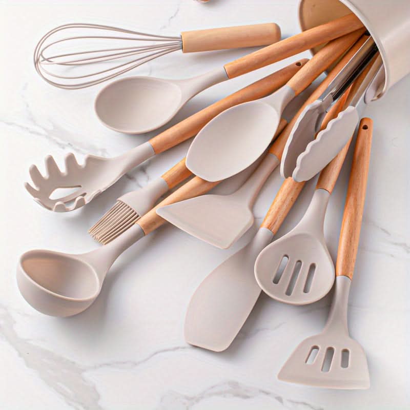 Versatile 12-piece silicone baking and cooking utensil set. Non-stick friendly, easy to clean.