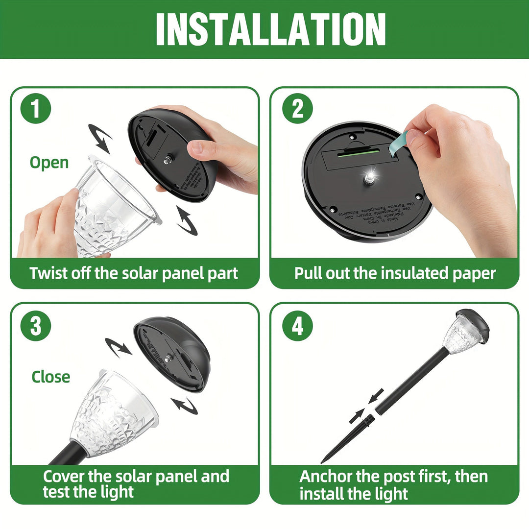 Elegant white glow from Tavvitaimp18 solar pathway lights, enhancing garden decor & outdoor illumination (10-pack).