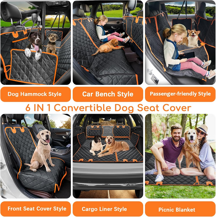 Universal fit dog car seat protector. Water-resistant, scratch-proof cover for ultimate vehicle protection on trips.
