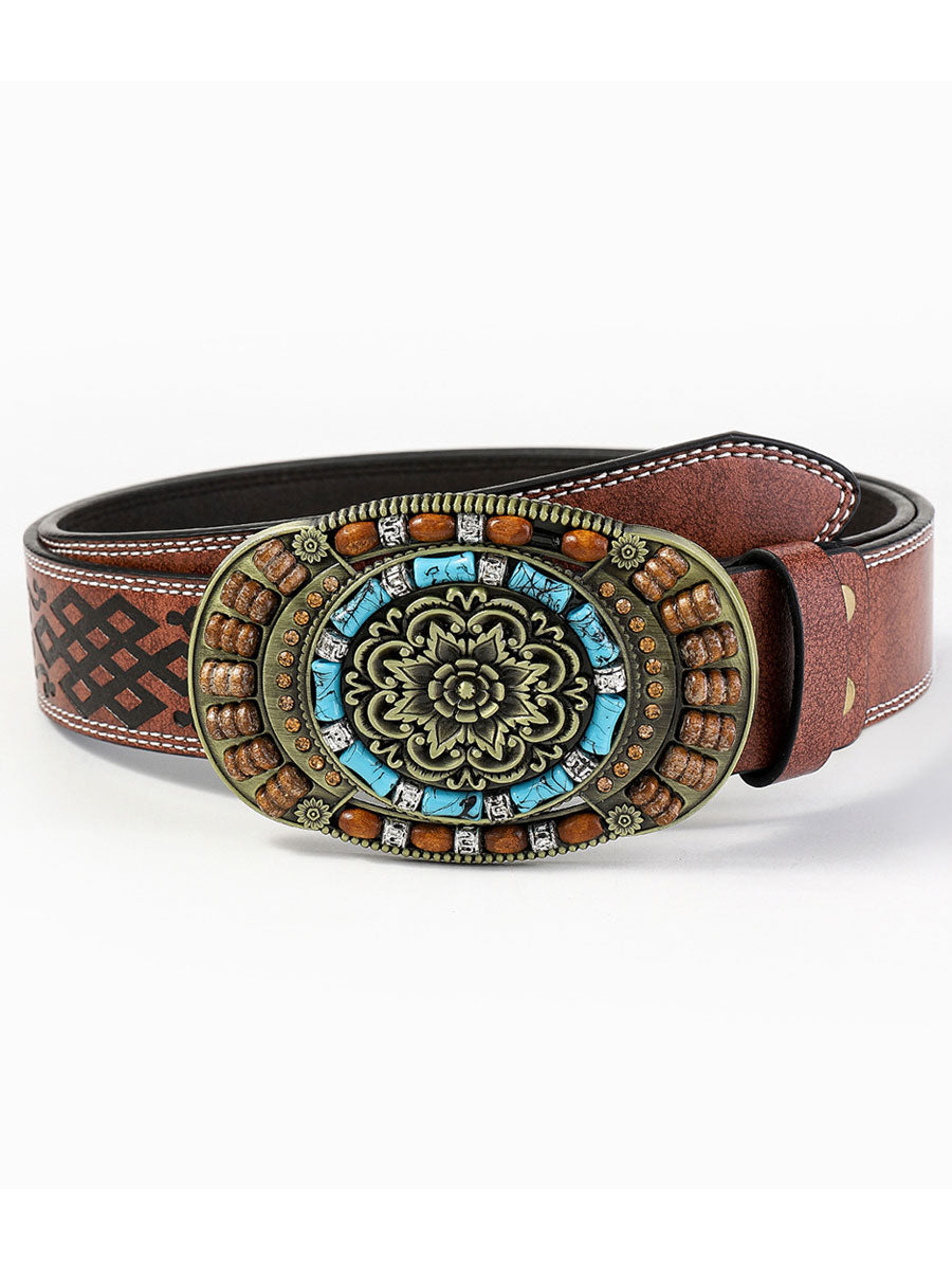 Stylish women's leather belt featuring a unique vintage gem flower design, ideal for versatile everyday wear.