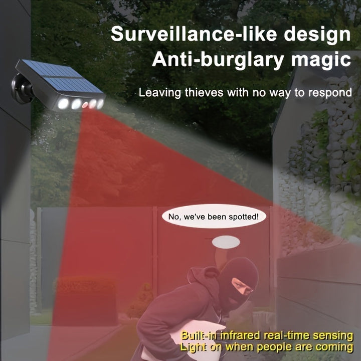 Bright LED outdoor solar security light with motion sensor for effective area lighting.