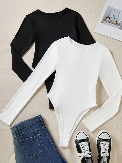 Women's essential 3-pack long sleeve crew neck bodysuits, perfect for seamless layering.