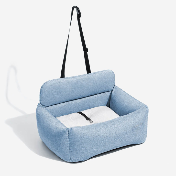 Back seat dog car bed for secure pet travel. Washable & durable design with bolster ensures large dog safety.