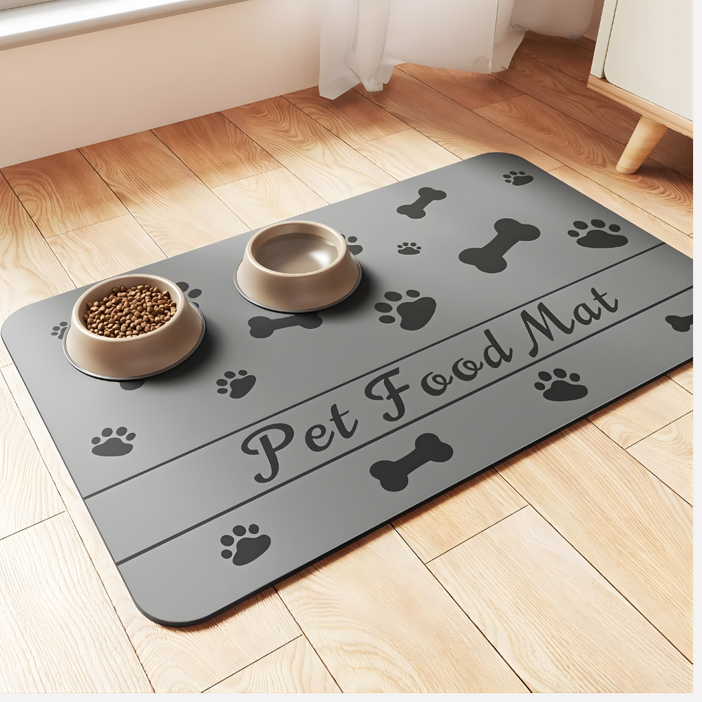 Keep floors clean with this absorbent pet feeding mat. Perfect for dog/cat food & water bowls. Floor protector.