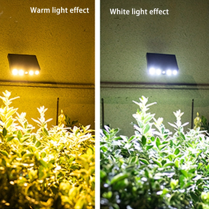 Front view of a sleek, weatherproof outdoor solar security light with motion sensor.