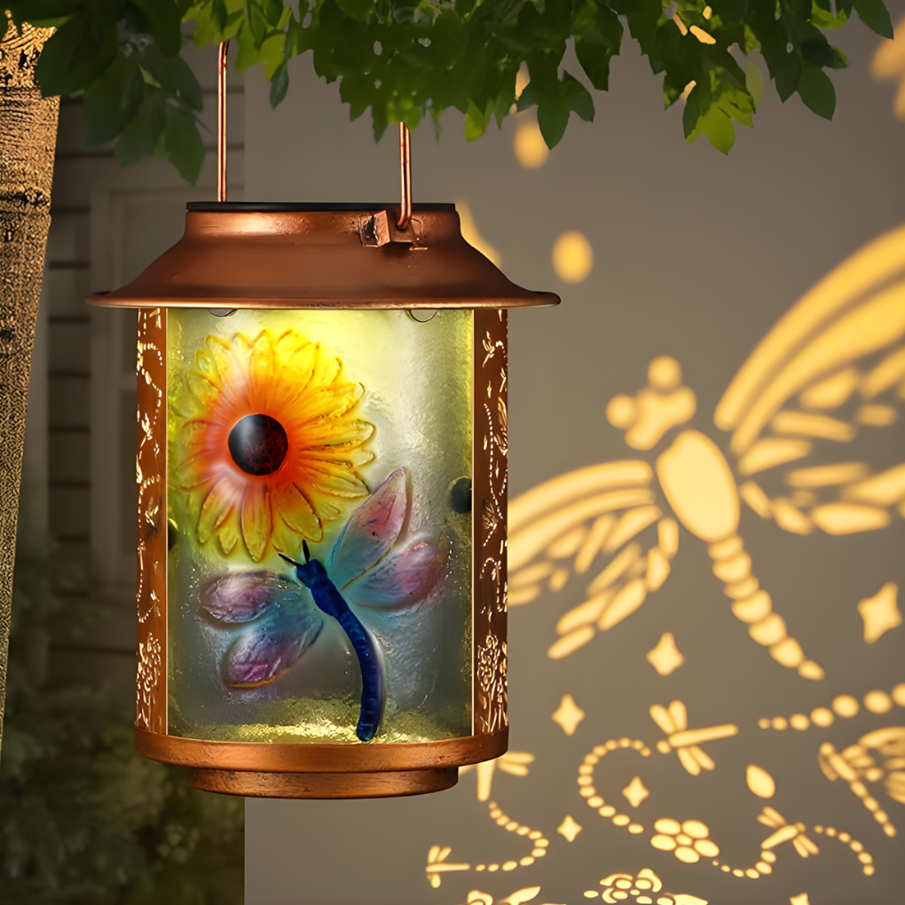 Stylish solar garden lantern, ideal for patio lighting and landscape decor accents.