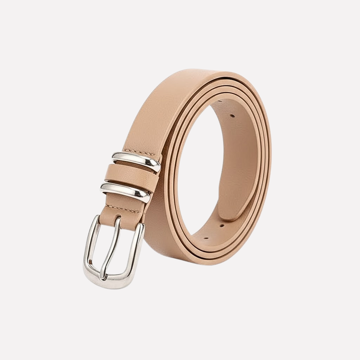 Giftable multipack of women's adjustable faux leather belts, each with a distinctive gold buckle.