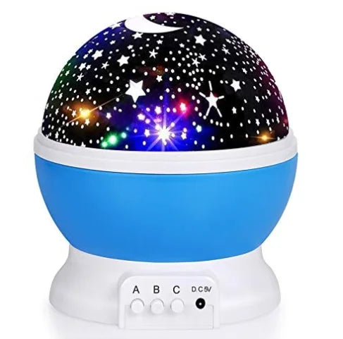 Vibrant LED star projector creating a dynamic celestial light show, ideal for children's bedtime and room decor.