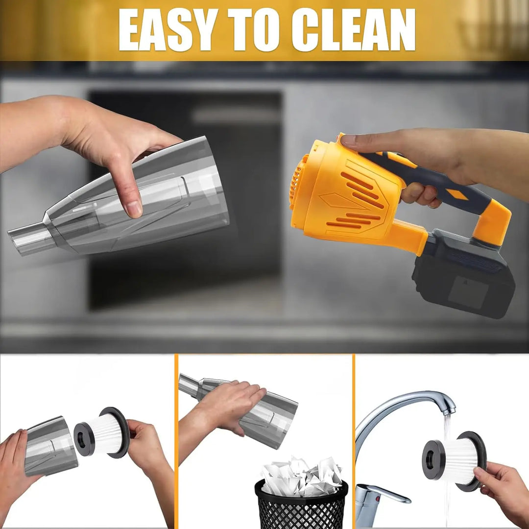 Powerful 10kPa cordless handheld vacuum & blower. Ideal for deep cleaning cars, homes, and tight spaces.