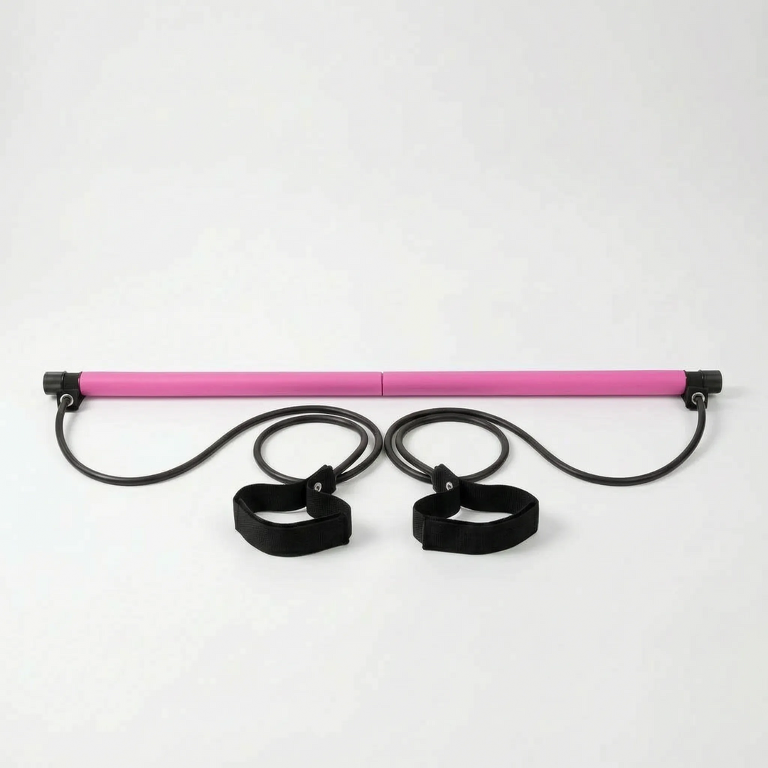 Pilates stick with resistance bands for full body workout. Portable exercise equipment for home fitness.