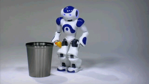 Futuristic AI companion robot's screen shows multi-language support. Smart home intelligent assistant & tech device.