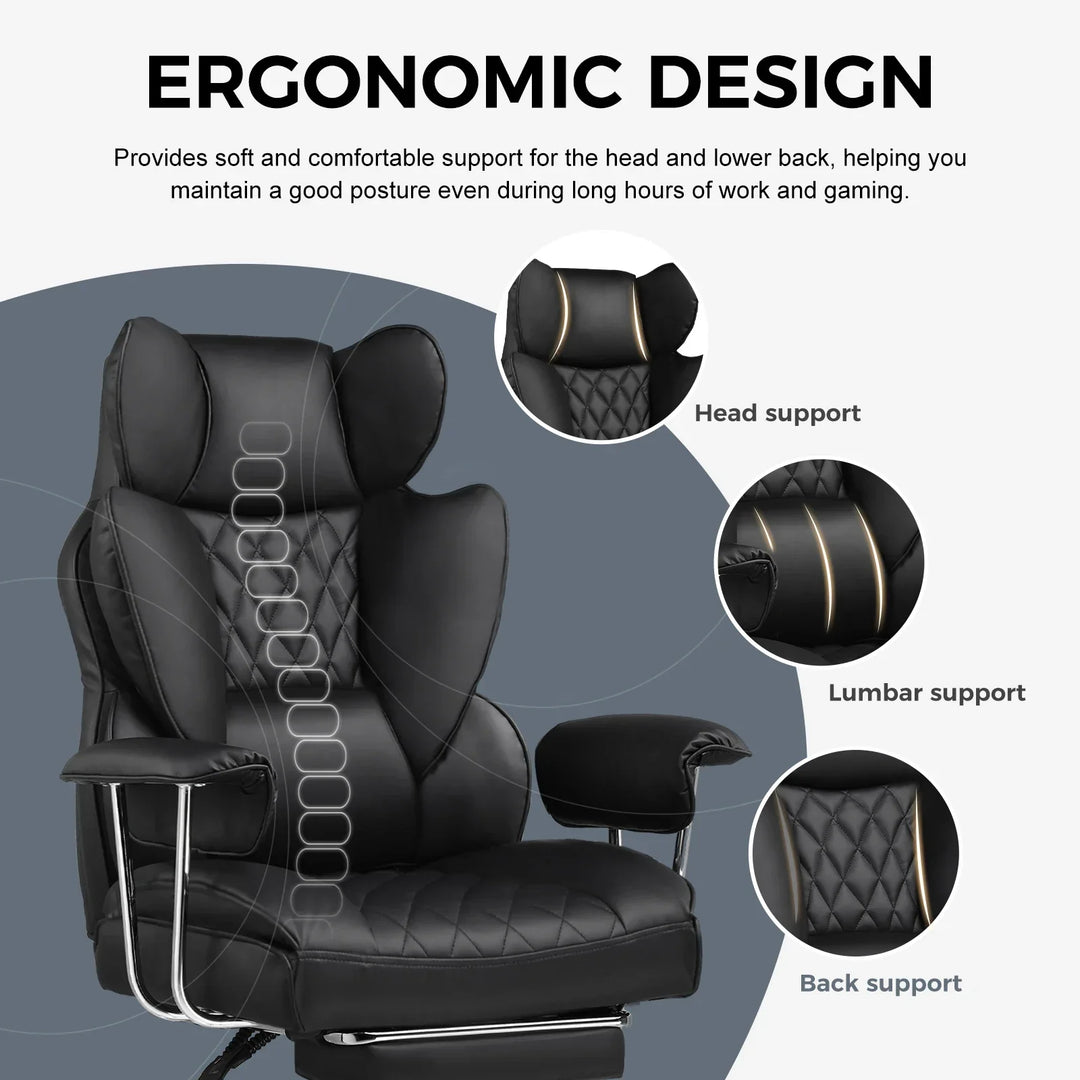 Premium gaming chair with ergonomic design, PU leather, & superior comfort for bigger users.