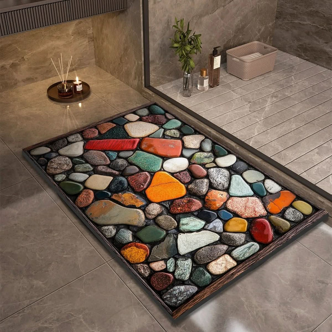 Sleek modern diatomaceous earth bath mat, quick-drying and absorbent for a slip-free bathroom.