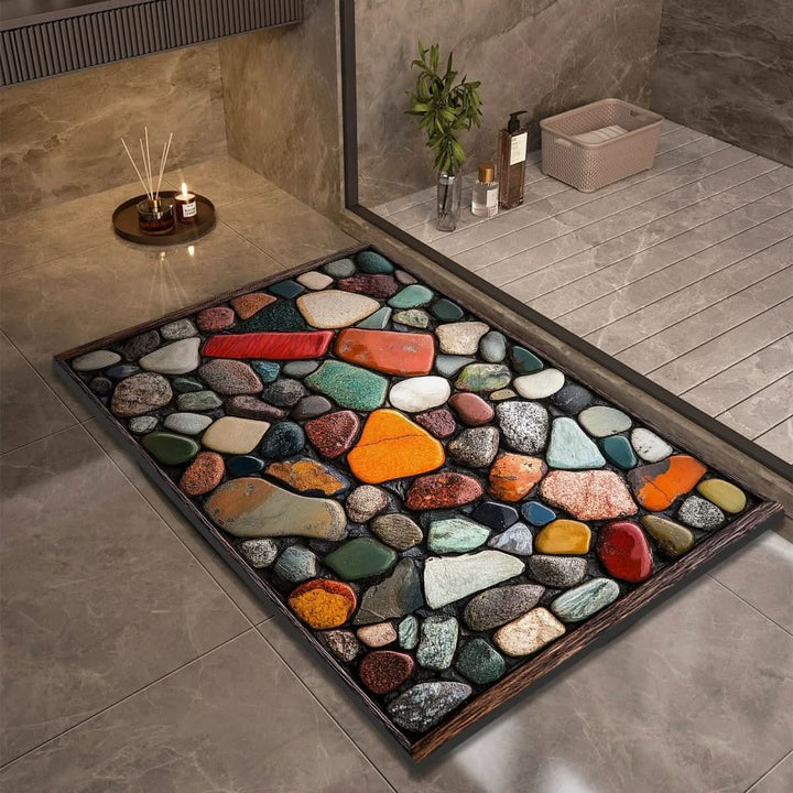 Sleek modern diatomaceous earth bath mat, quick-drying and absorbent for a slip-free bathroom.