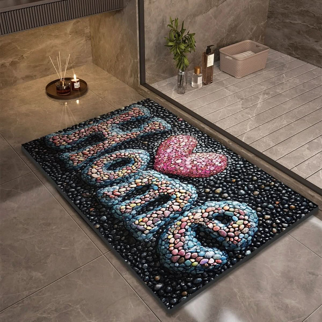 Super absorbent diatomaceous earth bath mat, quick-dry and non-slip for safe bathroom floors.