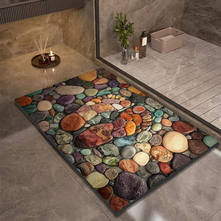 Contemporary diatomaceous earth bath mat, quick-drying & non-slip, enhancing modern bathroom decor.