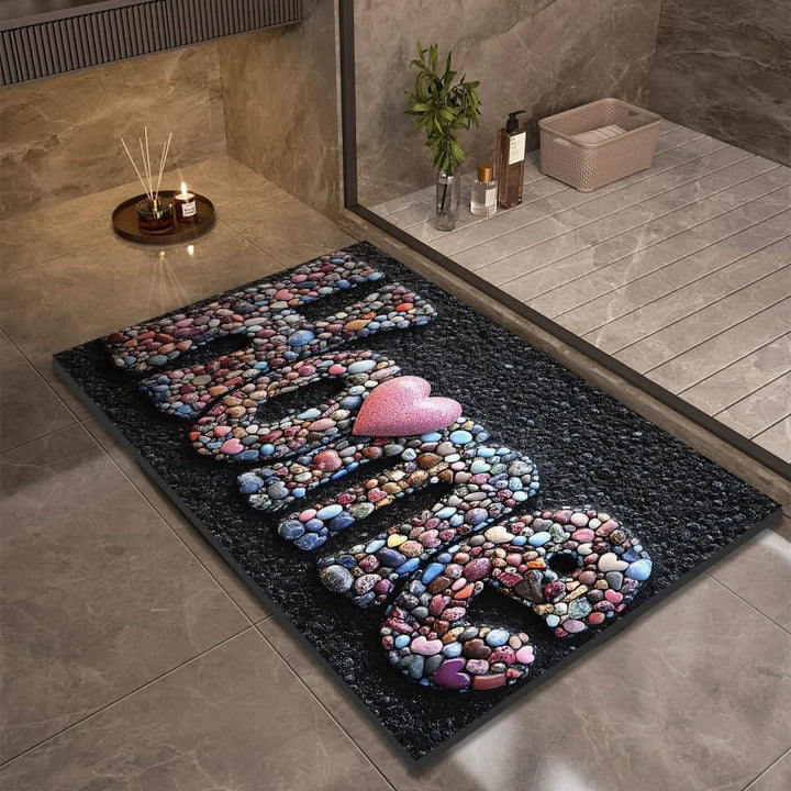 Diatomaceous earth bath mat, quick-drying, non-slip, and absorbent for modern bathroom decor.