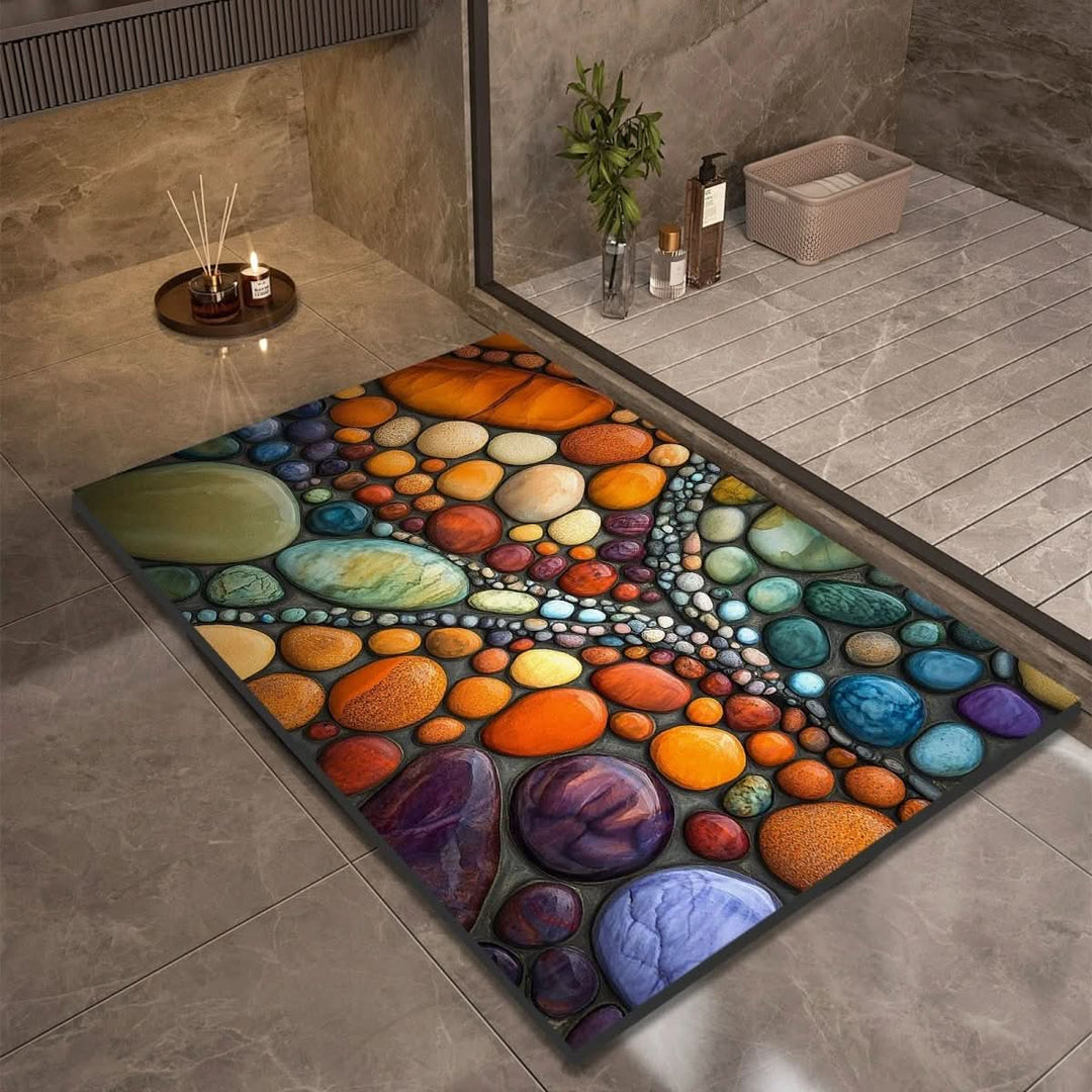 Modern diatomaceous earth floor mat, quick-dry & super absorbent for stylish bathroom decor and hygiene.