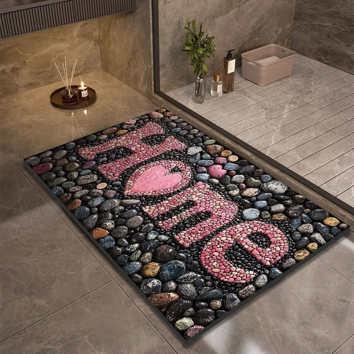 Quick-dry diatomaceous earth floor mat, non-slip & hygienic for a safe and modern bathroom.