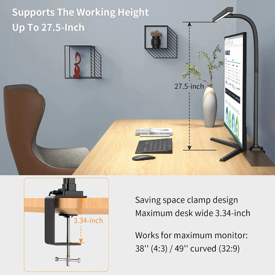 Sleek modern LED desk light with adjustable arm, perfect for focused office & studio task lighting. Study lamp.