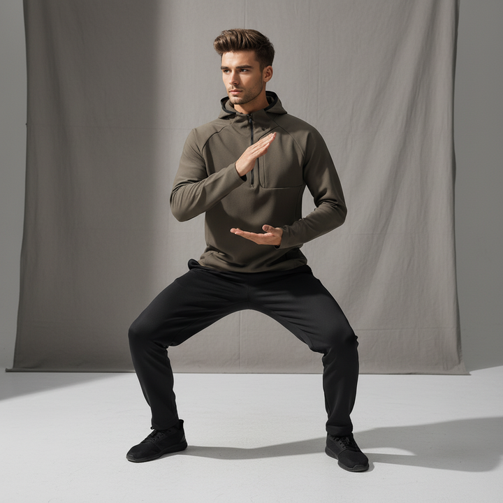 Lightweight men's half-zip pullover. Performance athletic top for workouts, running, or casual wear.