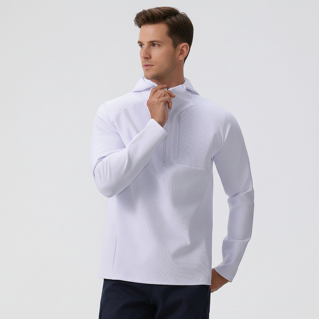 Men's Dynamic Half-Zip Performance Pullover. Breathable, stretchy activewear for training & workouts.
