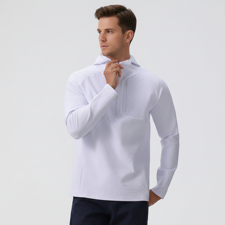 Men's Dynamic Half-Zip Performance Pullover. Breathable, stretchy activewear for training & workouts.