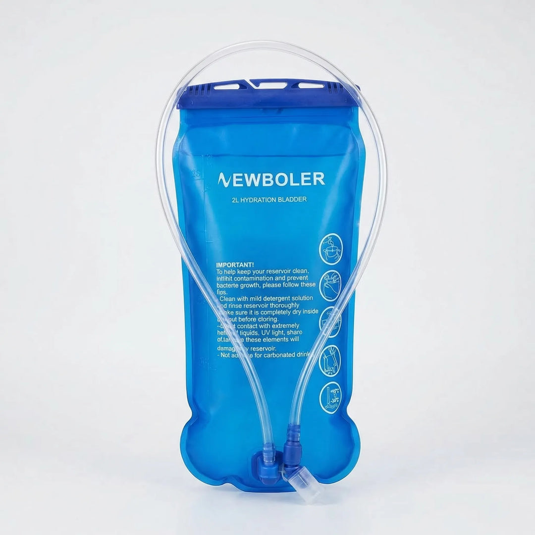 Flexible BPA-free hydration bladder reservoir, essential for portable water during hiking, running, and outdoor sports.
