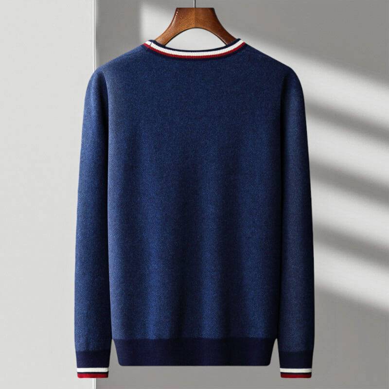 Men's casual striped knit V-neck cardigan. Features a button-down closure for versatile wear.