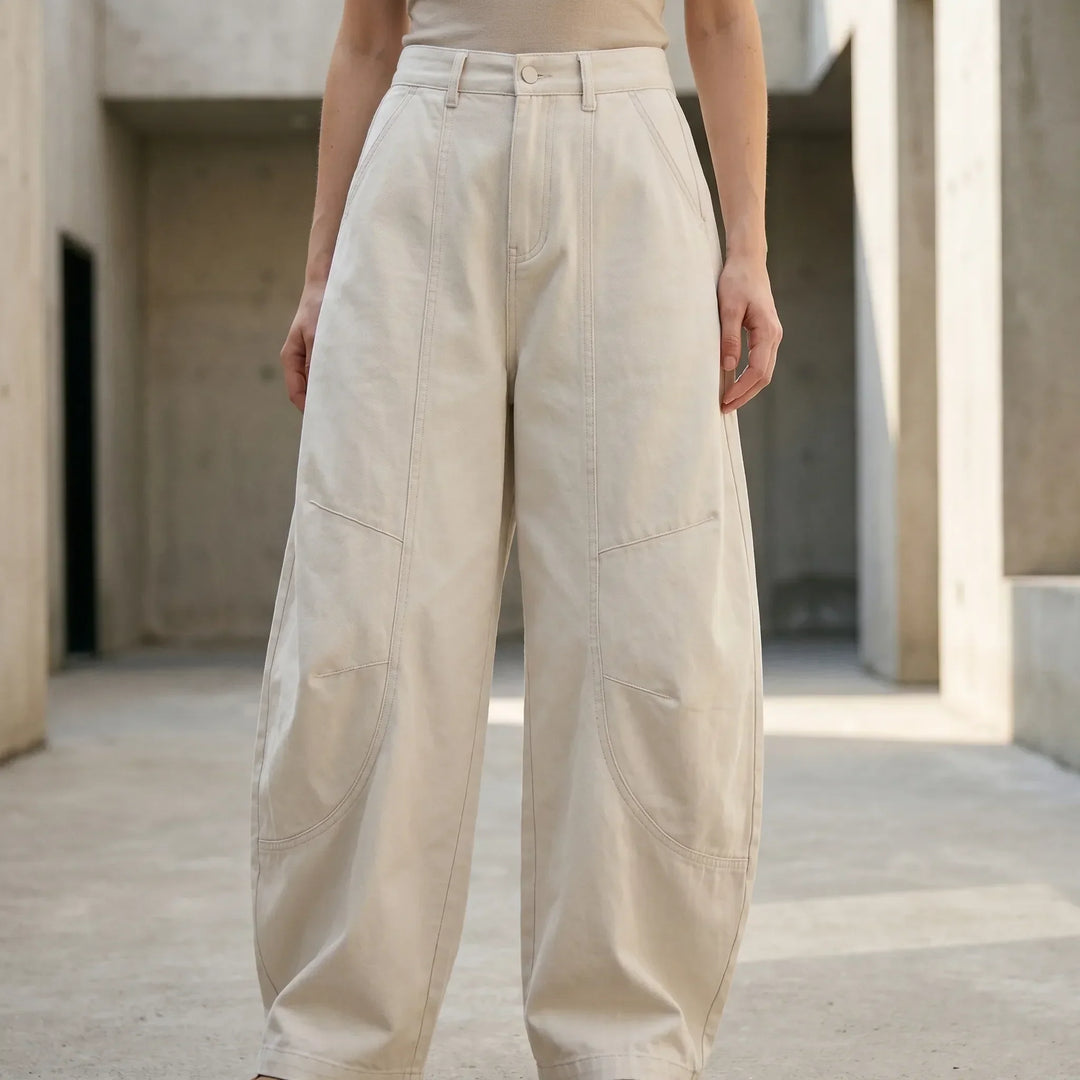 Women's baggy barrel-leg pants, low rise loose fit for effortless streetwear style & comfort.