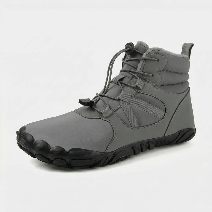 Men's barefoot winter boots, water-repellent, wide toe box, cold weather.