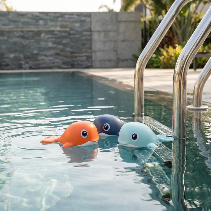 Kids' battery-free floating whale bath toy set for toddlers. Durable water play for fun bath time.