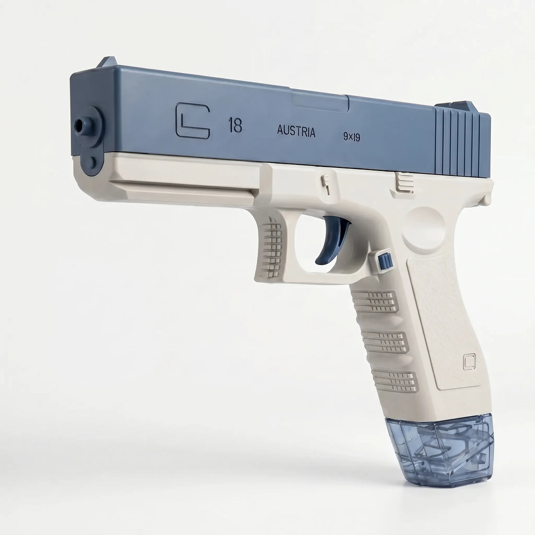Kids & adults having a blast with a tactical electric water gun. Modular design, ideal for summer outdoor play.