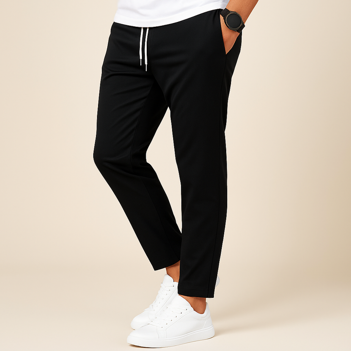 Versatile men's casual drawstring pants in a slim fit, offering comfort for daily wear.