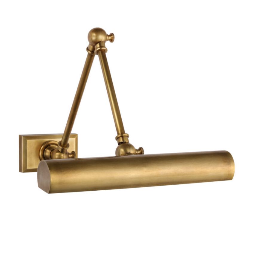 12" modern brass adjustable LED art wall light for displays & home decor.