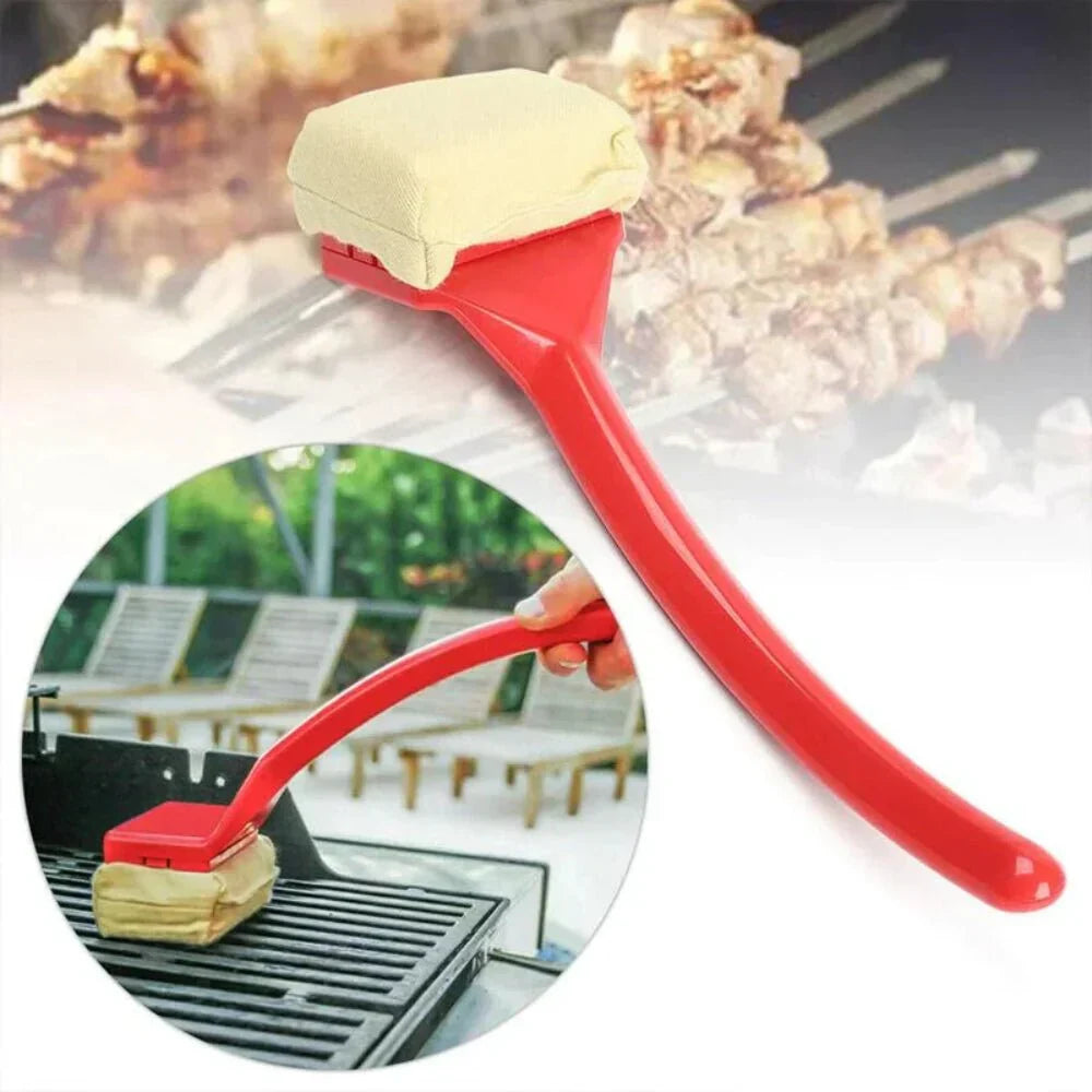 Efficient bristle-free steam grill cleaner, long handle for safe, thorough BBQ cleaning.