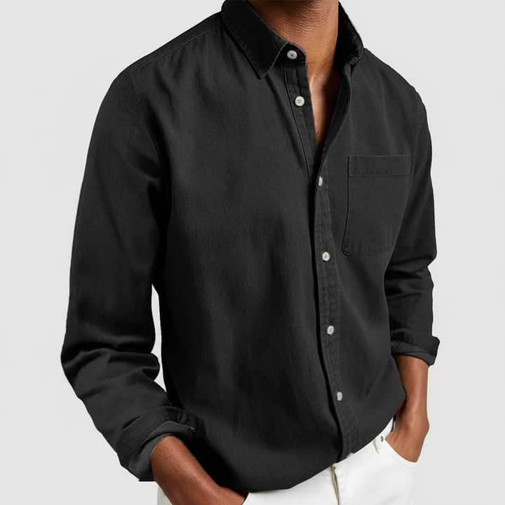 Comfortable men's classic long sleeve button-down shirt, great for versatile casual outfits and daily wear.