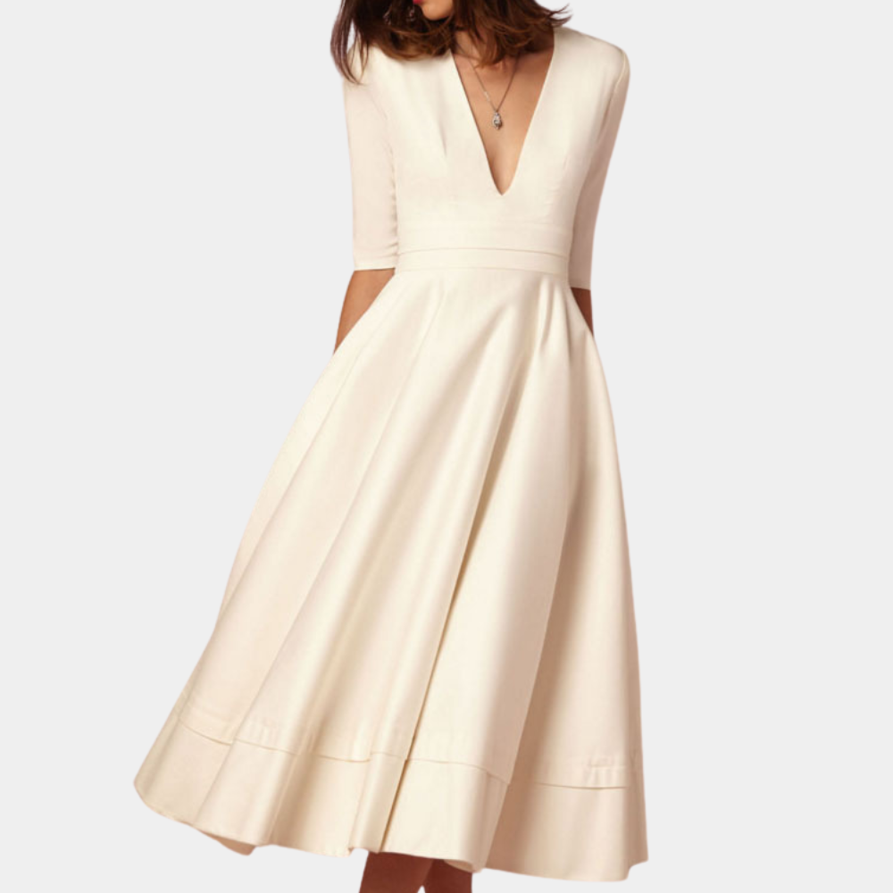Women's sleeveless A-line midi dress with elegant side slit, perfect for versatile casual & chic summer style.