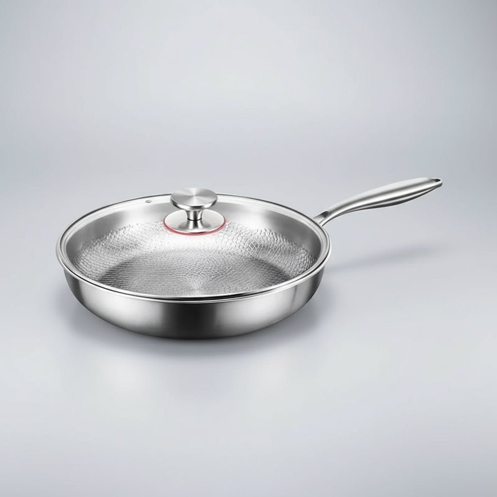 Durable titanium non-stick frying pan for induction cooktops. Healthy cooking skillet, easy to clean.