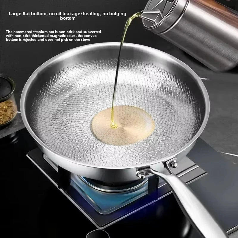 Heavy-duty titanium non-stick frying pan. Hammered finish, induction safe, and built for healthy, durable kitchen use.