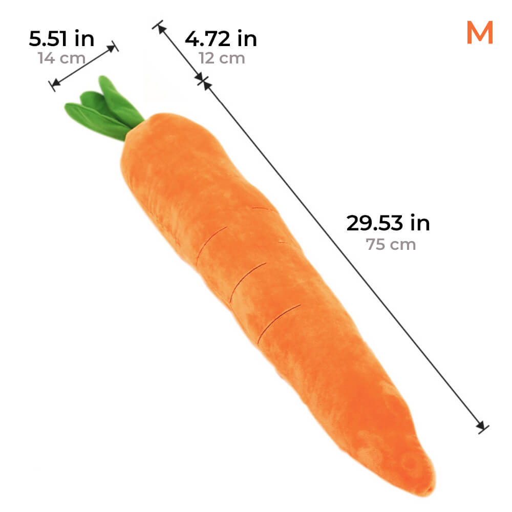 Soft plush carrot dog toy with squeakers, an engaging and durable chew toy for puppies and adult dogs' playtime.