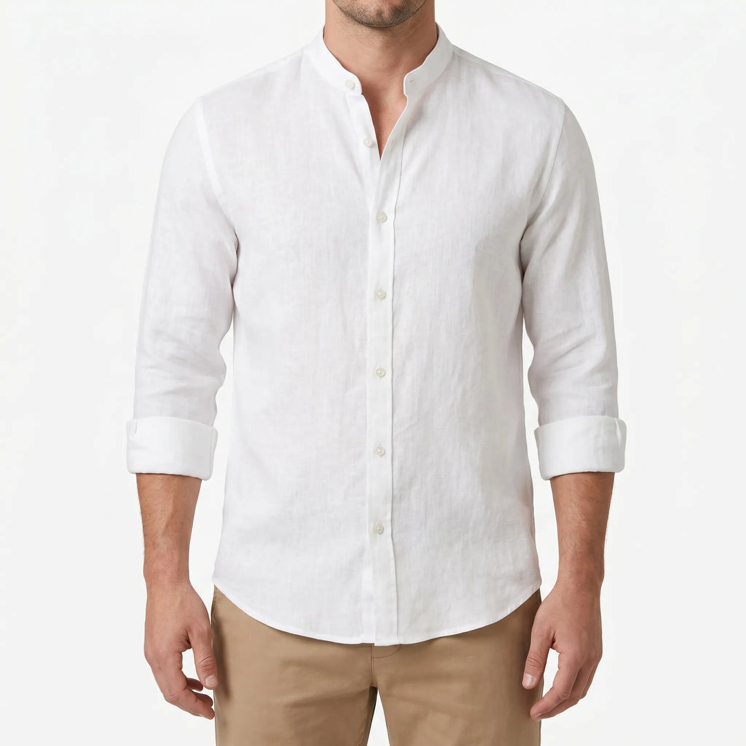 Versatile men's long-sleeve top, button-up casual shirt with a comfortable relaxed fit for summer.