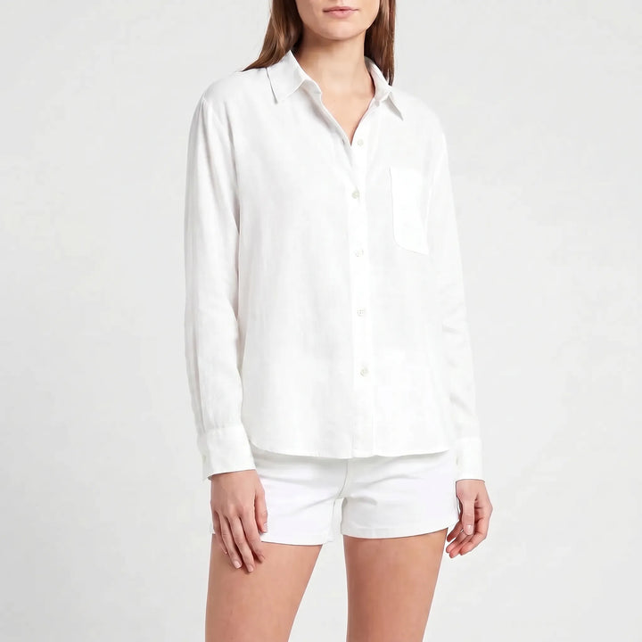 Fashionable women's long-sleeve button-up shirt, an essential for any casual wardrobe.