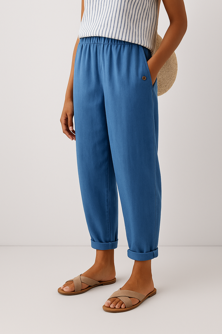 Comfortable women's relaxed fit ankle pants, perfect for summer days or versatile travel fashion.