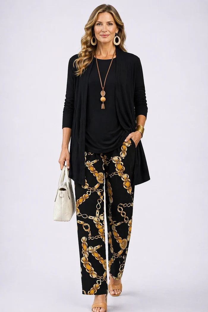 Elegant women's 3-piece set with a classic blazer, a modern top, and comfortable trousers for versatility.