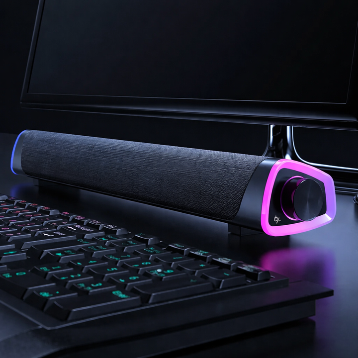 Compact Tavvitaimp18 Bluetooth speaker bar for enhanced stereo sound, perfect for PC, laptop, and desktop audio.