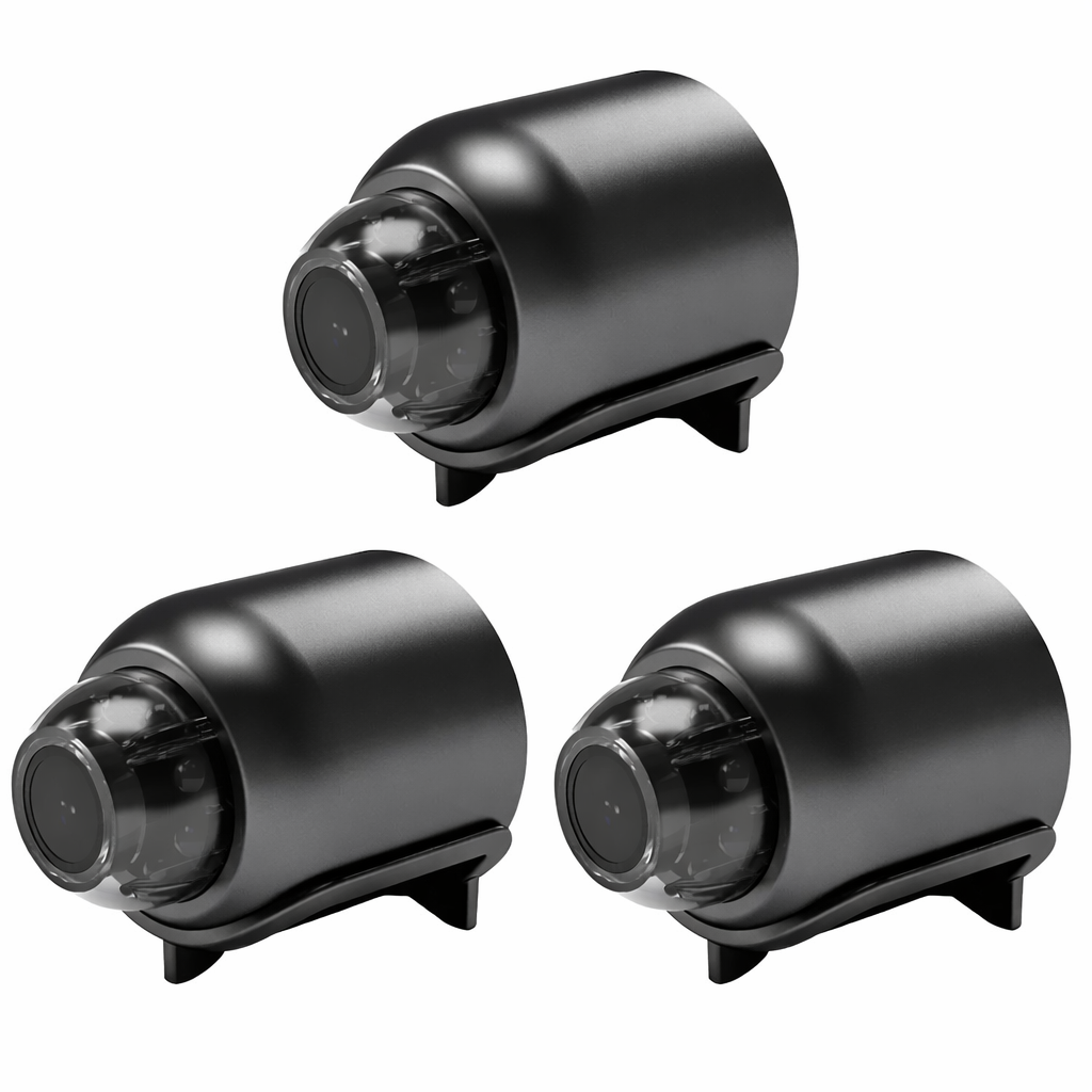 Modern indoor WiFi security camera, night vision, two-way audio, live video feed & smart home integration.